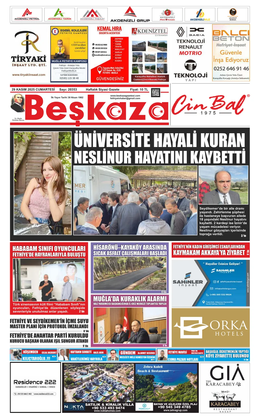 Beşkaza Gazetesi 29 kasım 2025 - 20353.Sayı
