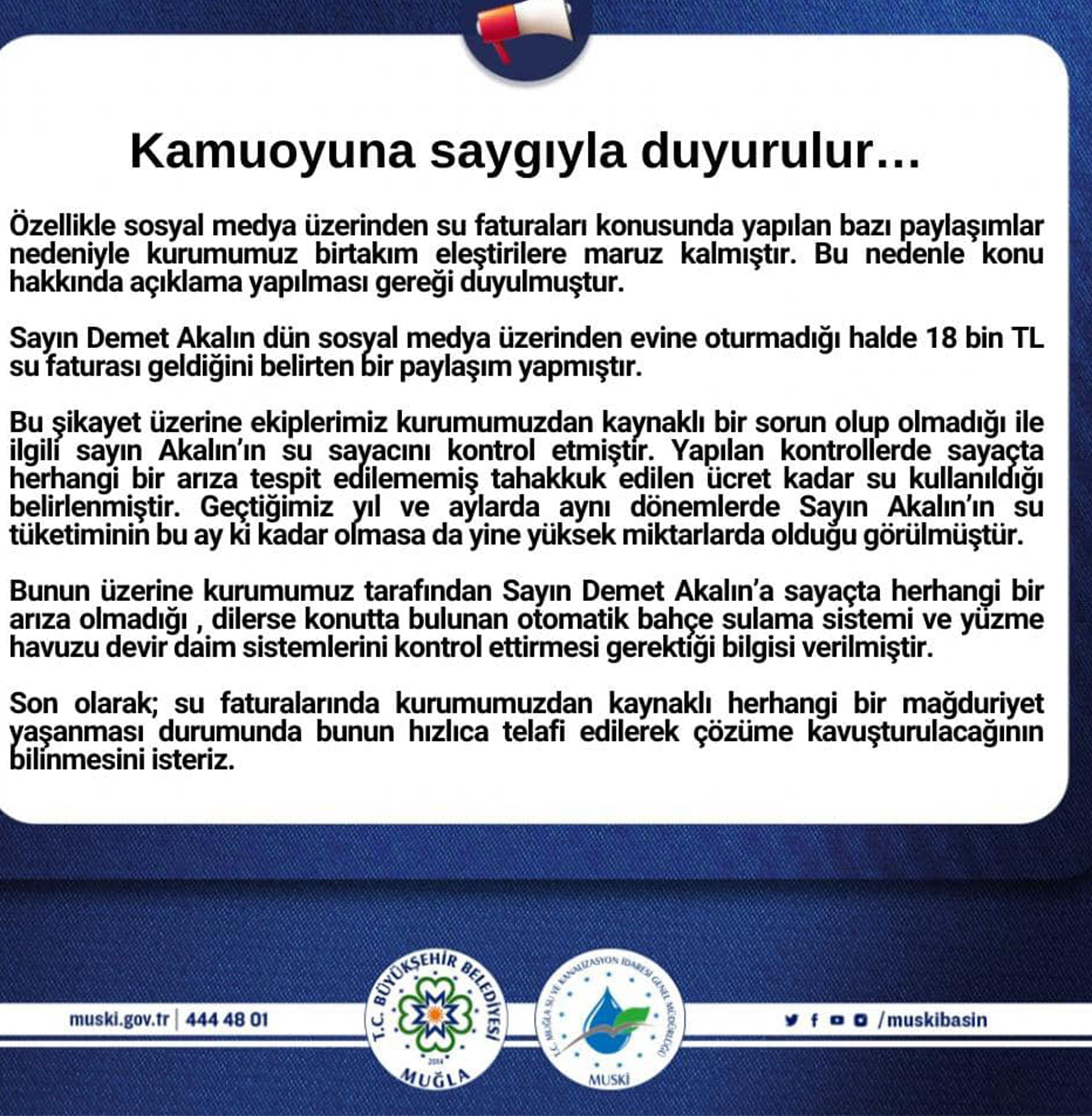 18 Bin Lira Su Faturası Gelen Şarkıcı Akalın’a MUSKİ’den Fatura Cevabı