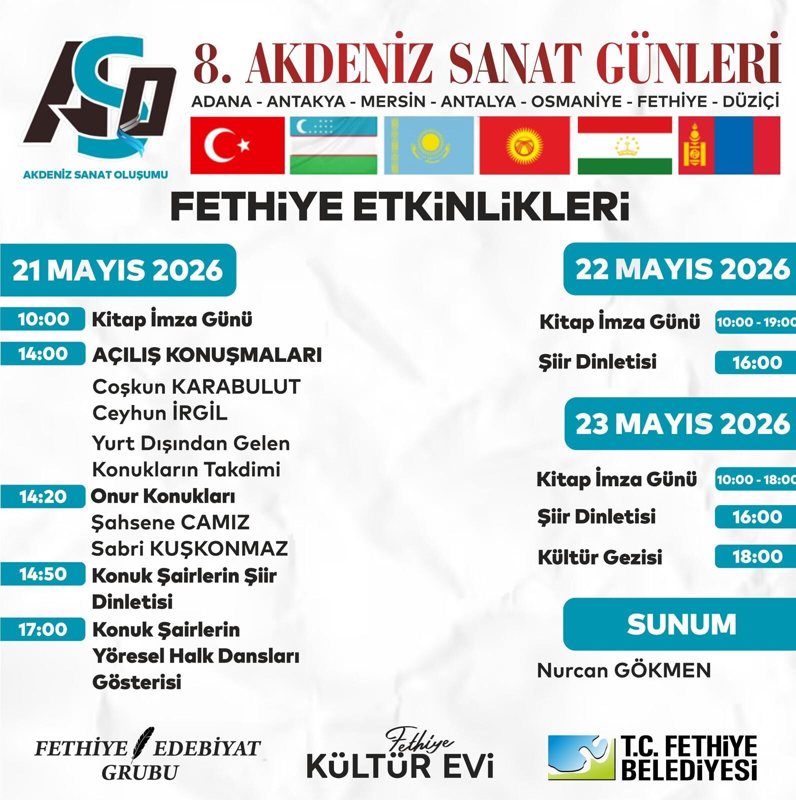 Akdeniz Sanat Günleri Fethiye Etkinlikleri, 21-22-23 Mayıs 2026’da Gerçekleşecek