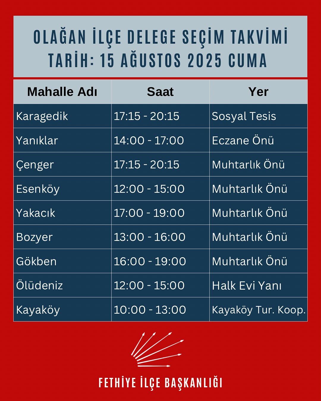 CHP Fethiye’de Delege Seçimleri 15 Ağustos’ta Başlıyor
