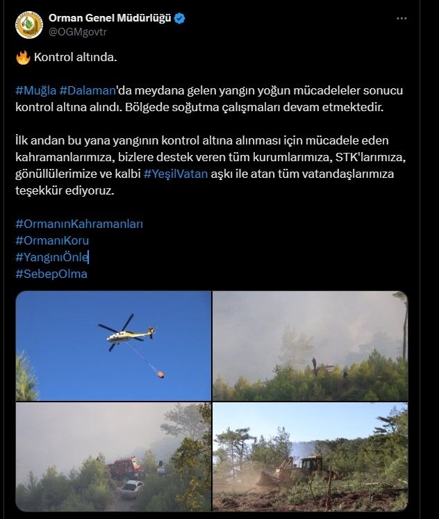 Dalaman'daki Orman Yangını Kontrol Altına Alındı
