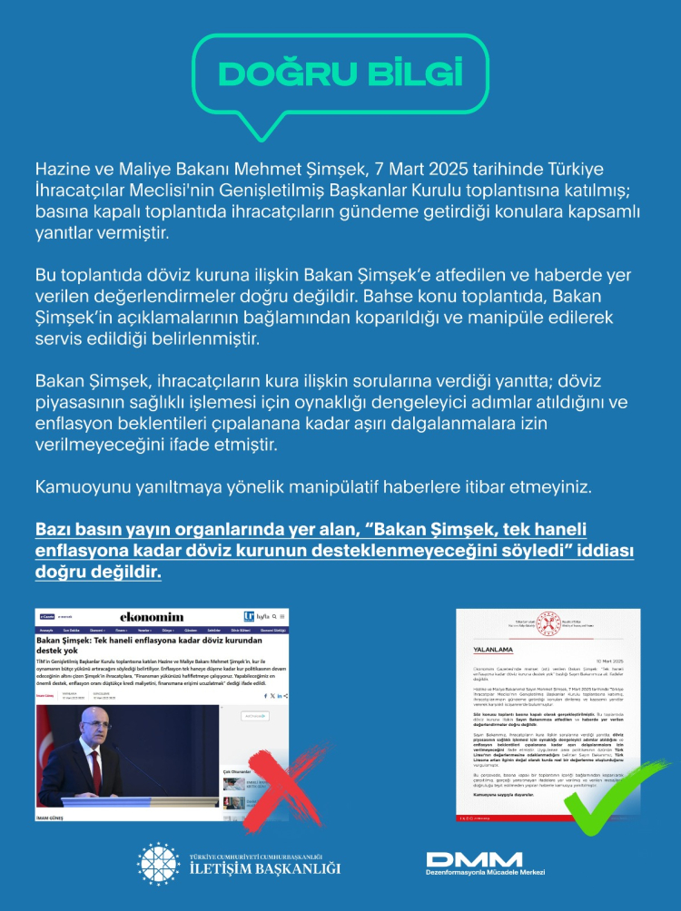 Bakan Şimşek Hakkındaki Döviz Kuruna İlişkin İddialara Yalanlama