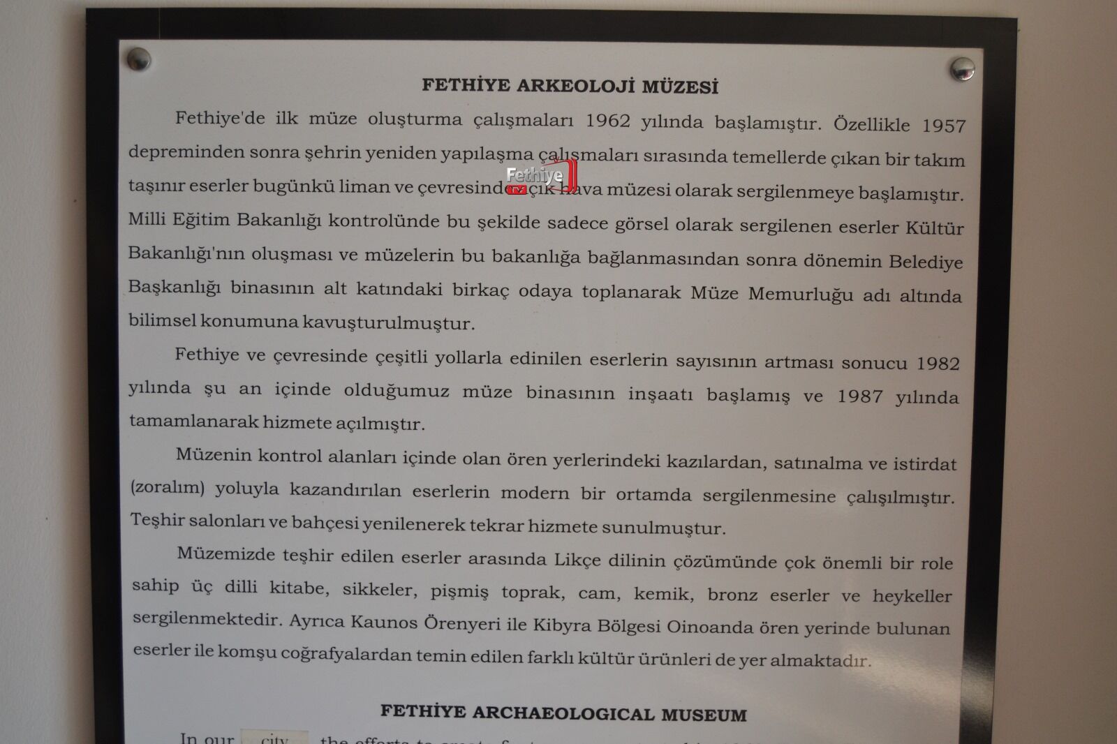 Fethiye Müzesi Yaklaşık 2 Yıldır Kapalı