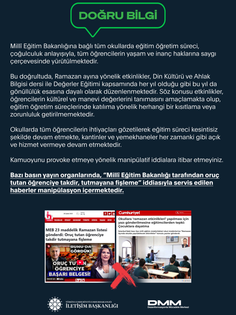 'Oruç tutmayan öğrenciler fişleniyor' haberleri manipülatif