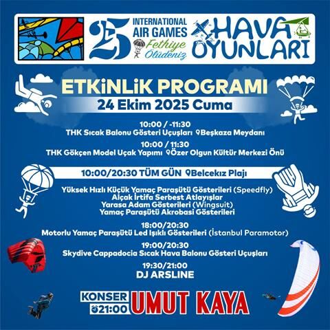 25. Uluslararası Fethiye Ölüdeniz Hava Oyunları Festivali Başlıyor
