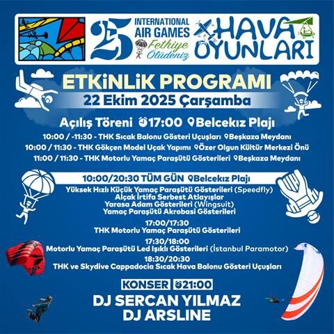 25. Uluslararası Fethiye Ölüdeniz Hava Oyunları Festivali Başlıyor