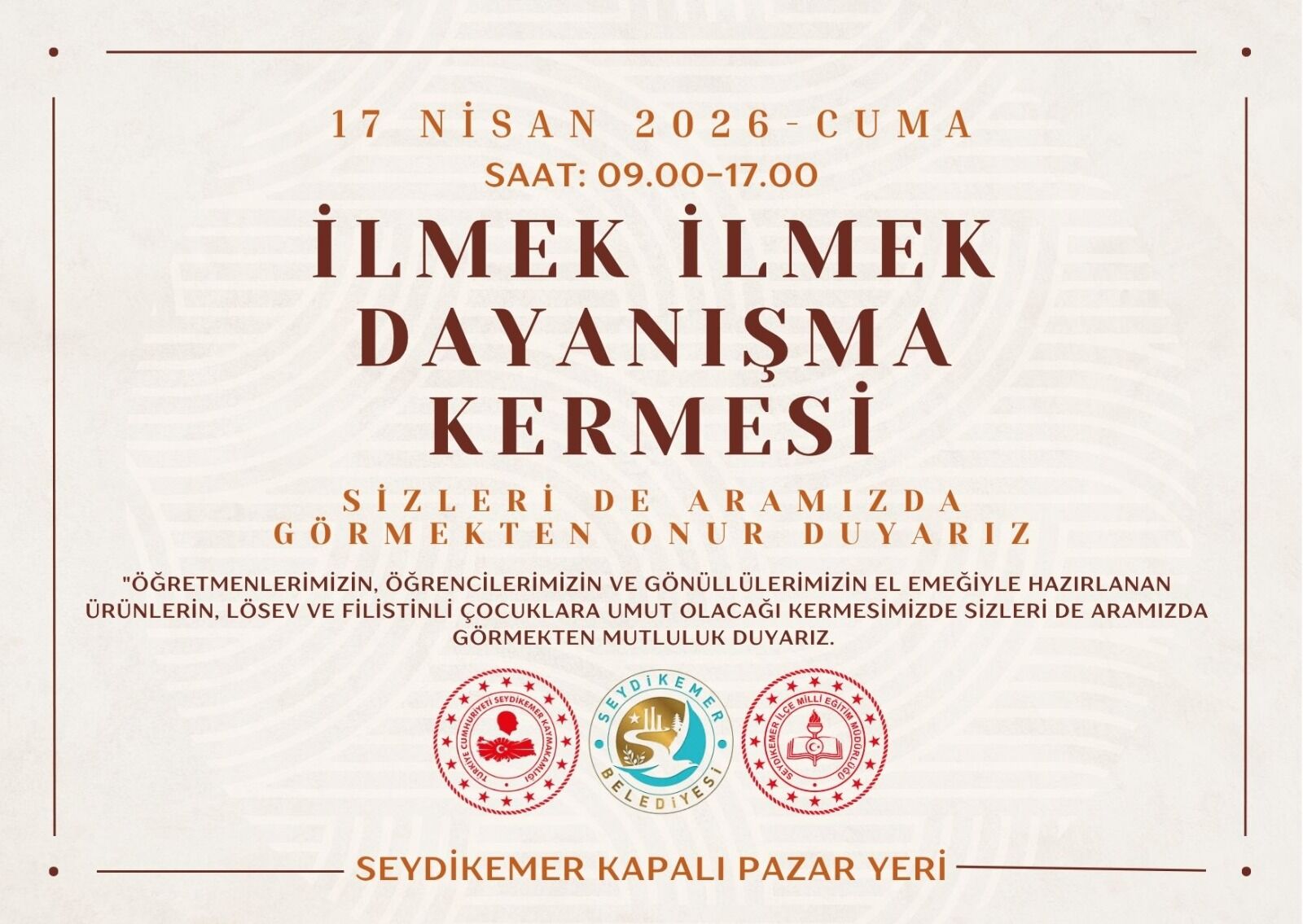 İlmek İlmek Dayanışma Kermesi Seydikemer’de Kapılarını Açıyor