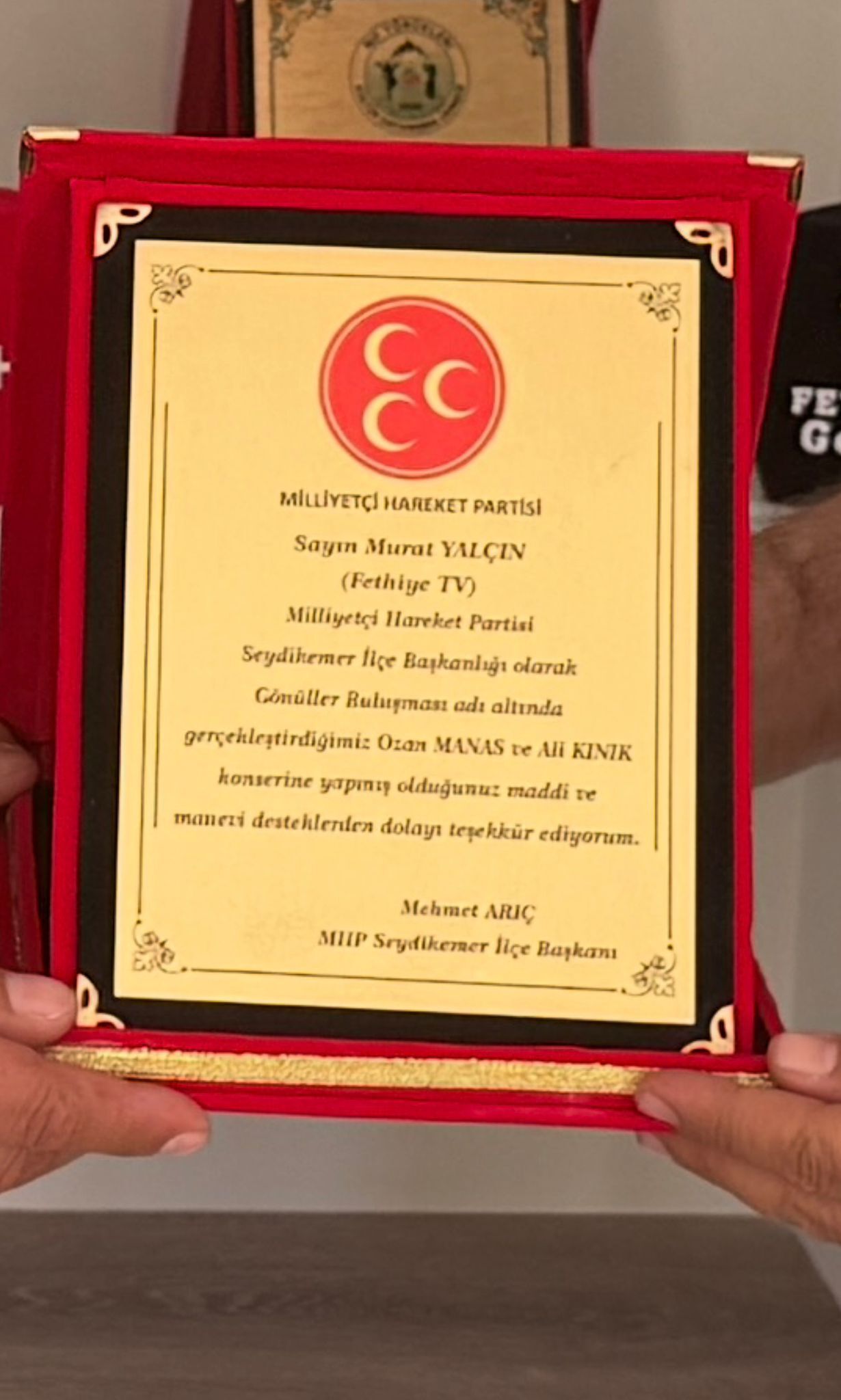 MHP Seydikemer’den Seydikemer TV İle Fethiye TV’ye Teşekkür Plaketi