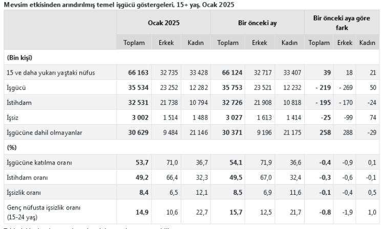 TÜİK'in Açıkladığı Ocak 2025 İşgücü İstatistikleri Olumlu Sinyaller Veriyor