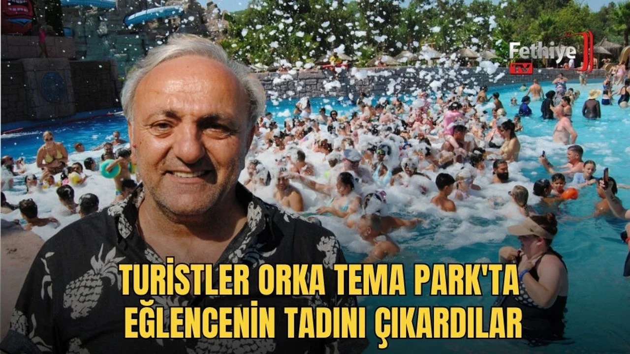 Orka Tema Park havuzunda eğlenen turistlerin köpük partisi anından görüntü