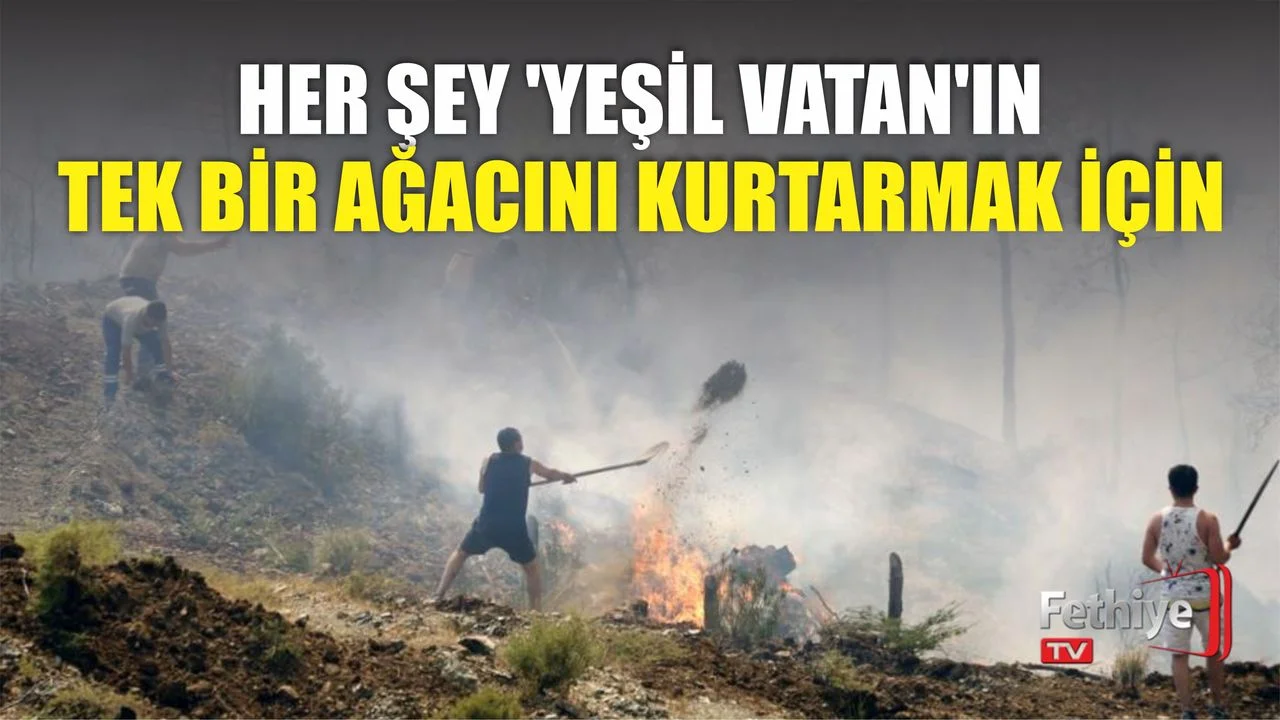 Orman yangınlarına müdahale eden ekiplere destek olan vatandaşlar ellerinde ekipmanlarıyla alevlere karşı mücadele ediyor.