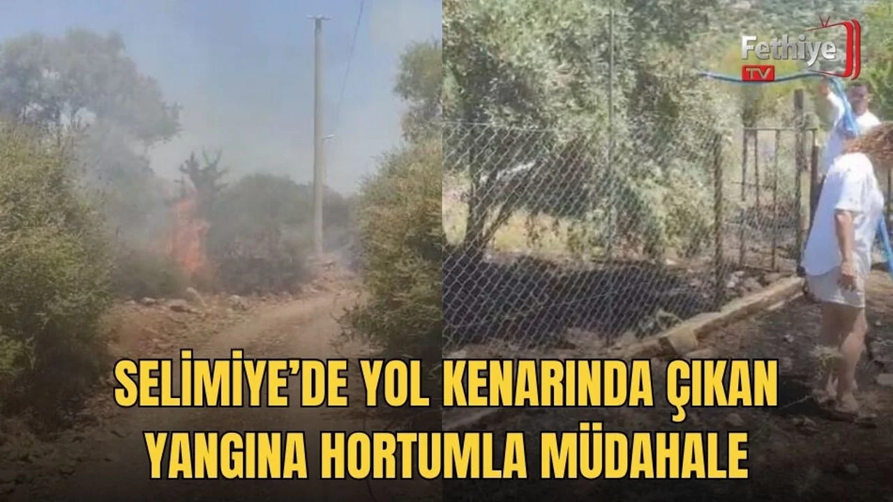 Selimiye’de Yol Kenarında Çıkan Yangına Hortumla Müdahale