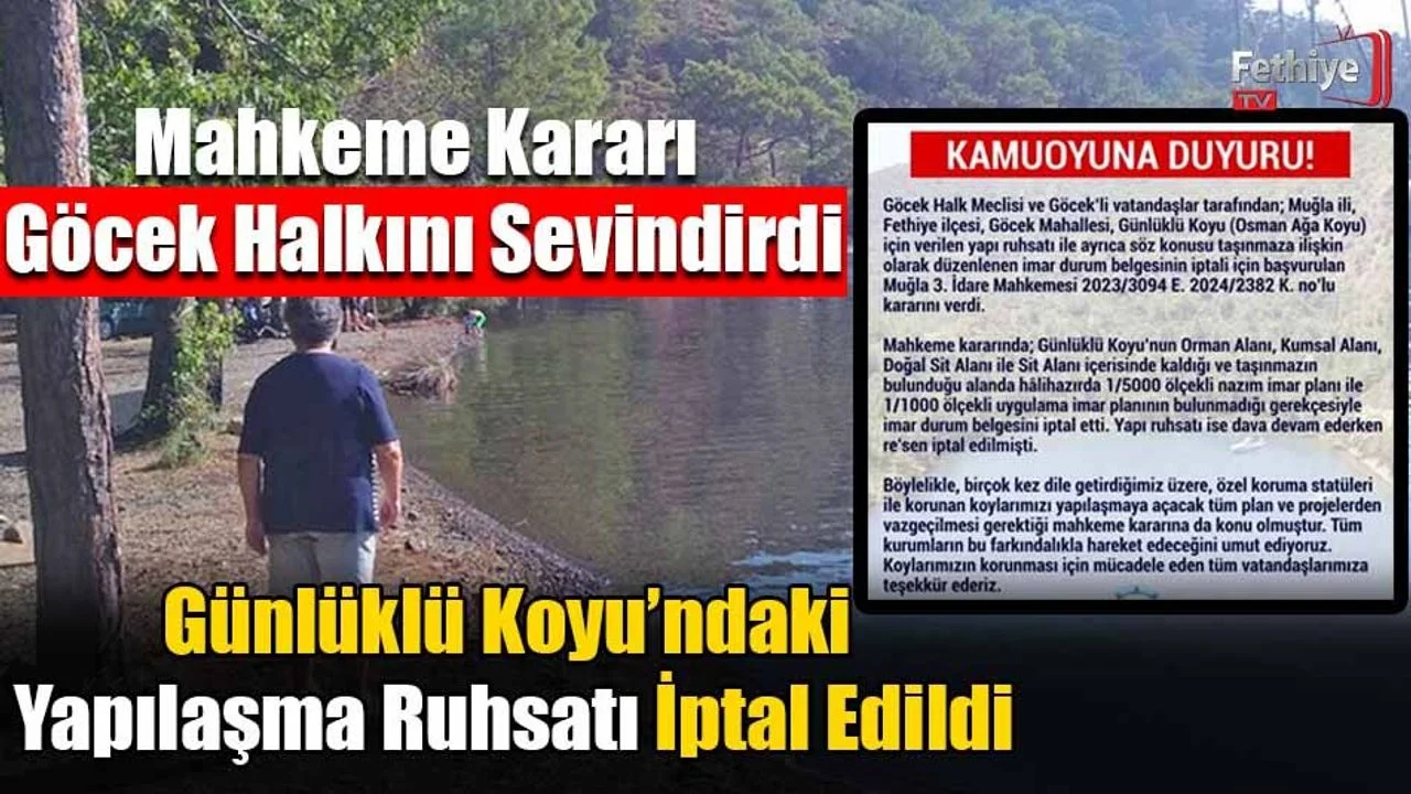 Günlüklü Koyu’ndaki Yapılaşma Ruhsatı İptal Edildi