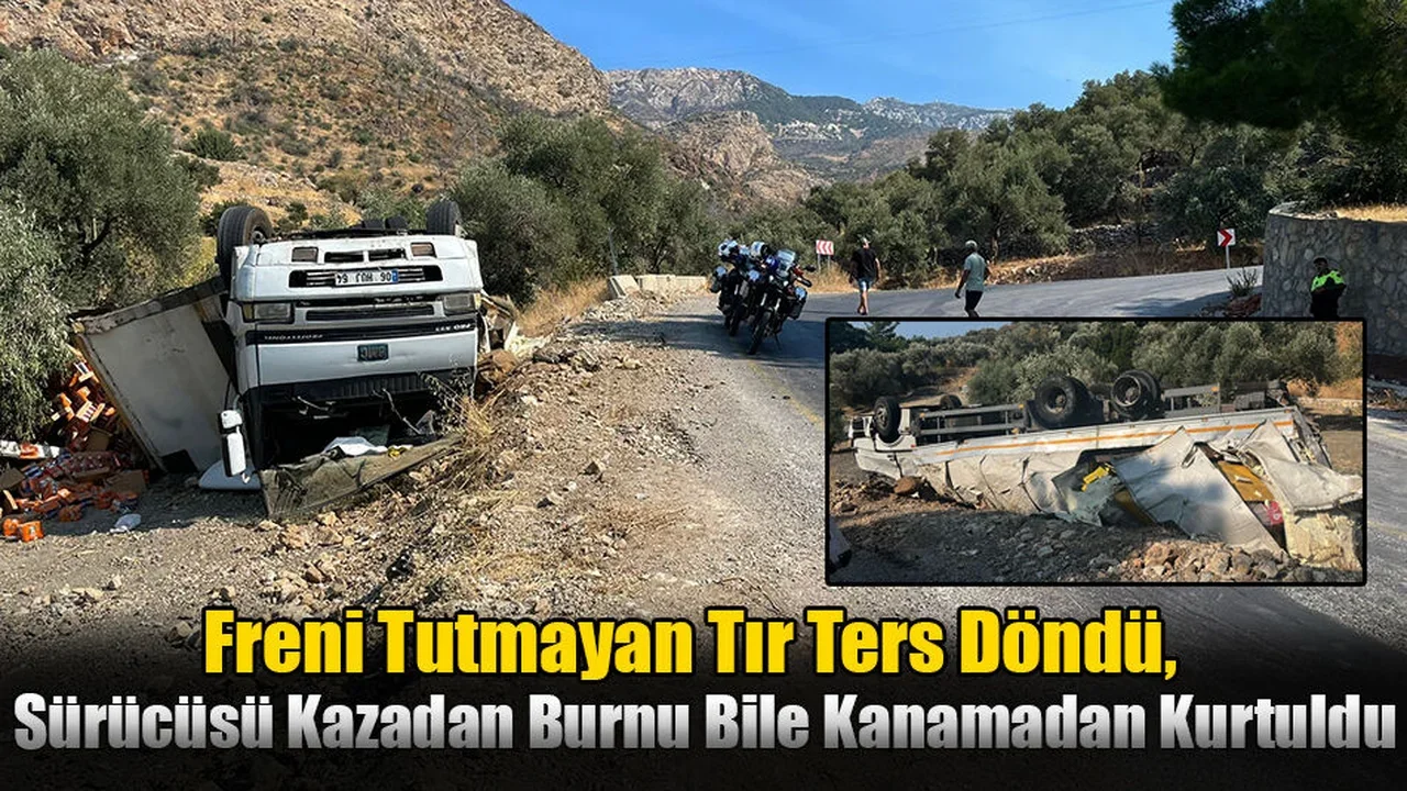Mesudiye Hayıtbükü yol ayrımında freni boşalan tır yoldan çıkarak ters döndü.