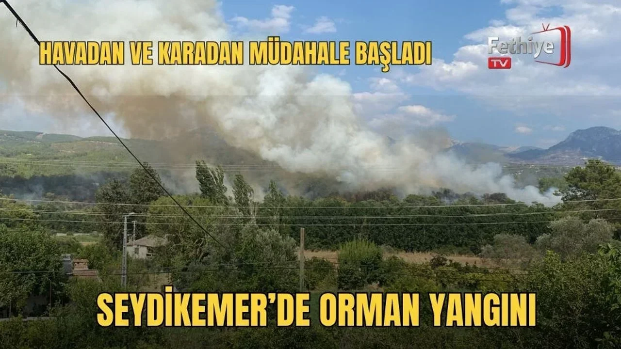 Seydikemer kırsalında çıkan yangına havadan ve karadan müdahale eden ekiplerin alevlerle mücadelesi