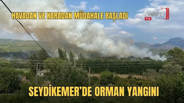 Seydikemer kırsalında çıkan yangına havadan ve karadan müdahale eden ekiplerin alevlerle mücadelesi