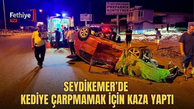 Seydikemer’de Kediye Çarpmamak İçin Kaza Yaptı