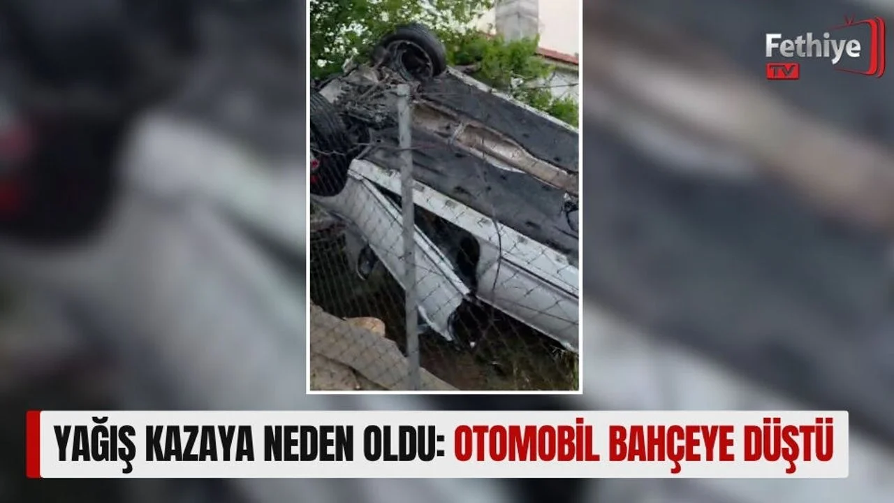 Yağış Kazaya Neden Oldu: Otomobil Bahçeye Düştü
