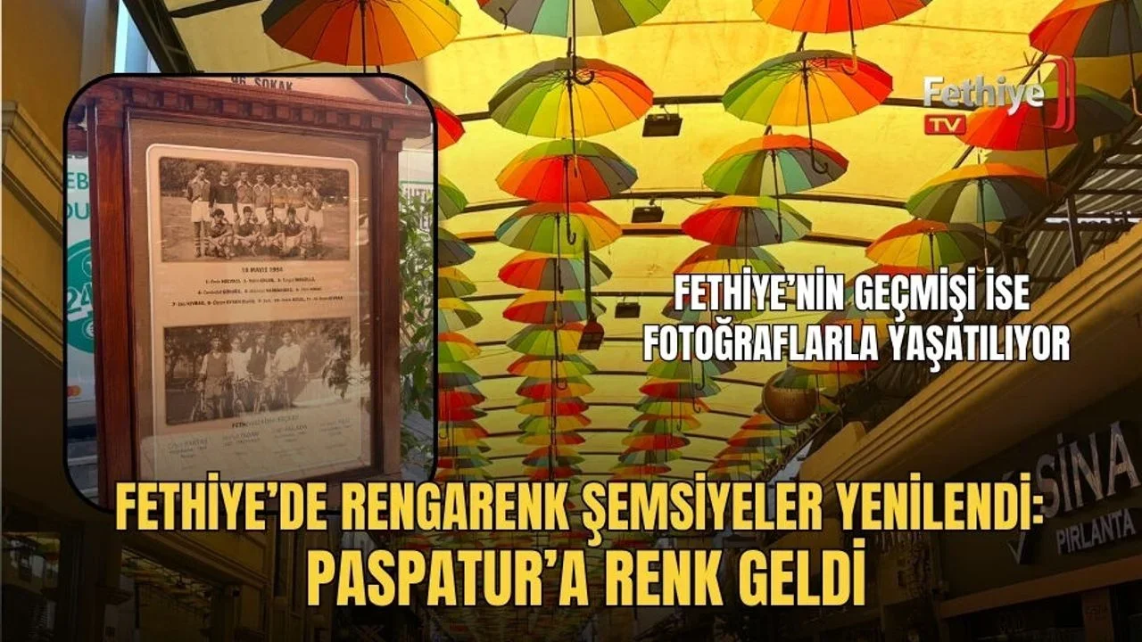 Paspatur Çarşısı girişindeki sokakta yenilenen rengarenk şemsiyeler renkli görüntü oluşturuyor.