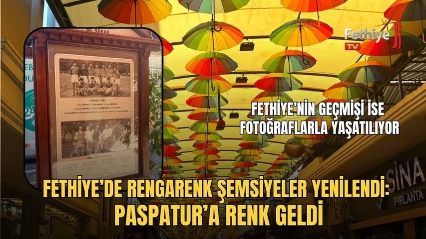 Paspatur Çarşısı girişindeki sokakta yenilenen rengarenk şemsiyeler renkli görüntü oluşturuyor.