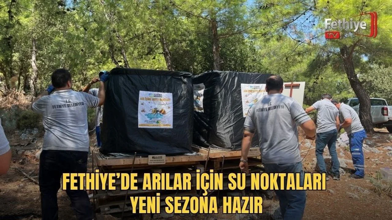 Fethiye Belediyesi ekipleri üretilen özel tasarım arı içme suyu tanklarını yeniden ormanlık alanlara yerleştirdi.