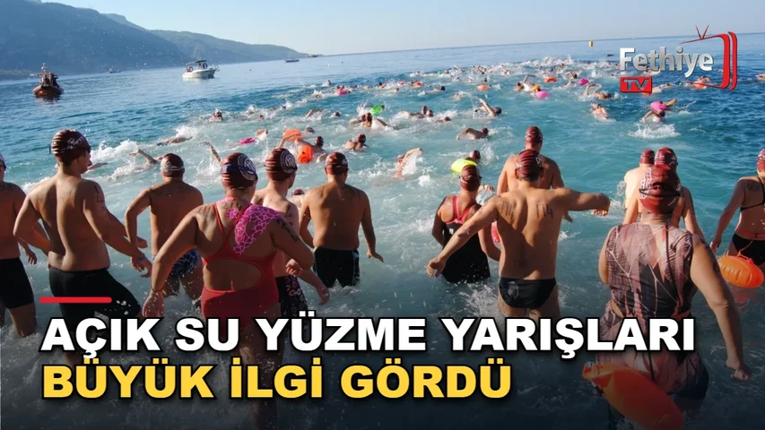 Fethiye'de düzenlenen açık su yüzme yarışında sporcular Kelebekler Vadisi'nden Ölüdeniz'e kulaç attı