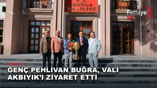 Fethiye Güreş Spor Kulübü pehlivanı Kadir Buğra Dikik, Muğla Valisi İdris Akbıyık'ı ziyaret etti