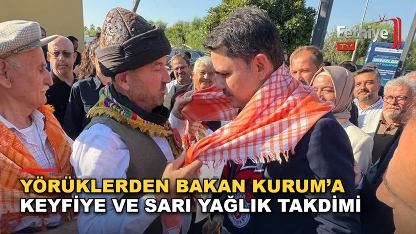 Bakan Murat Kurum'a Yörük dernek temsilcileri tarafından keyfiye ve sarı yağlık takdim edildi.