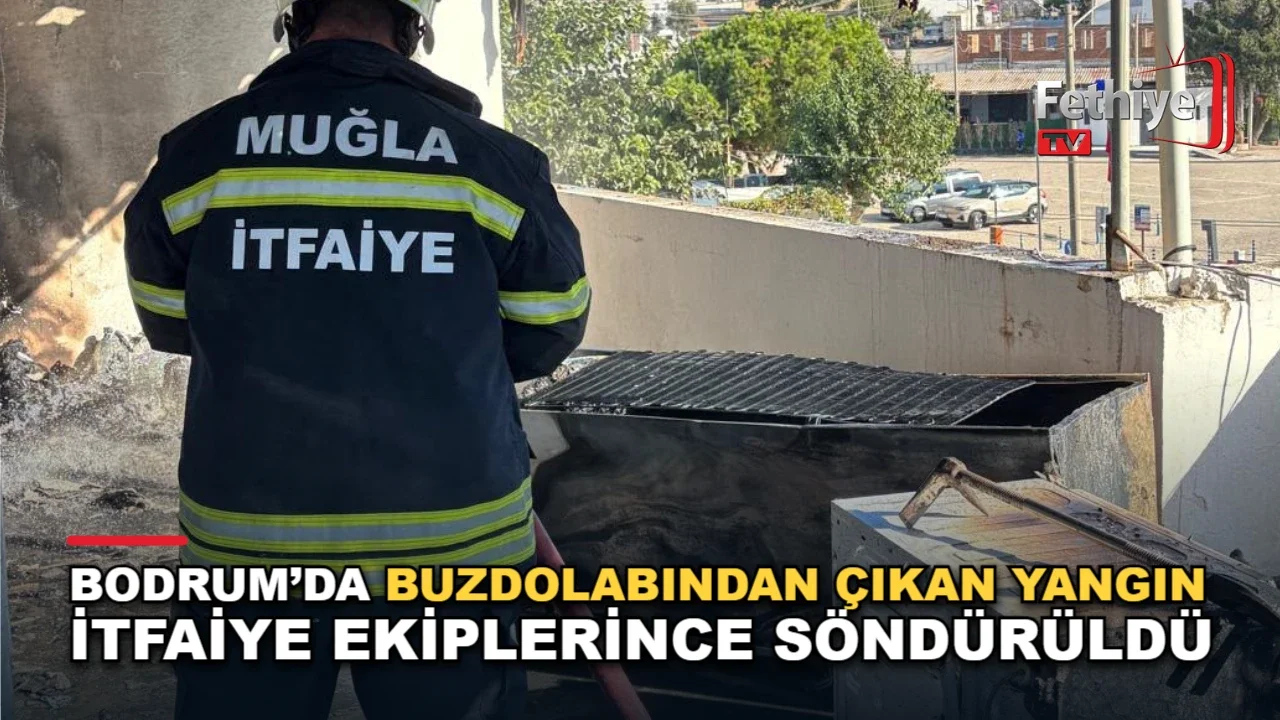 Bodrum Turgutreis'te teras kattaki buzdolabı yangını itfaiye tarafından söndürüldü