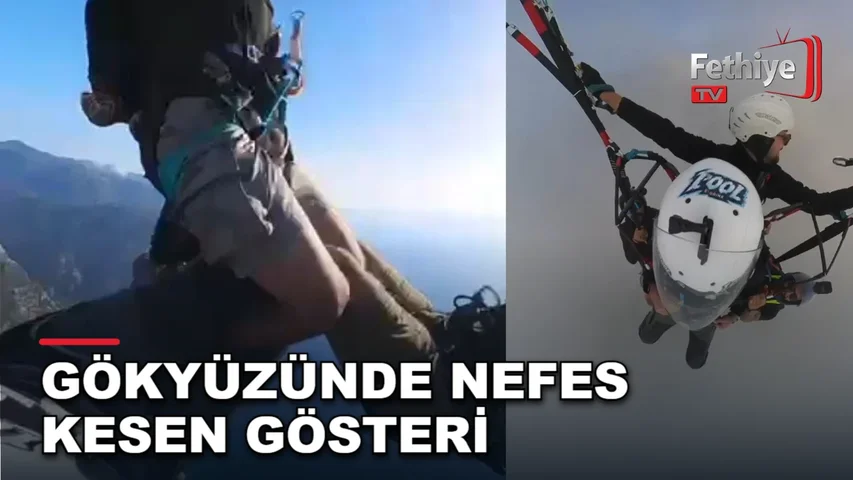 Babadağ'dan tek paraşütle havalanan dört paraşütçü Ölüdeniz semalarında gösteri yaptı