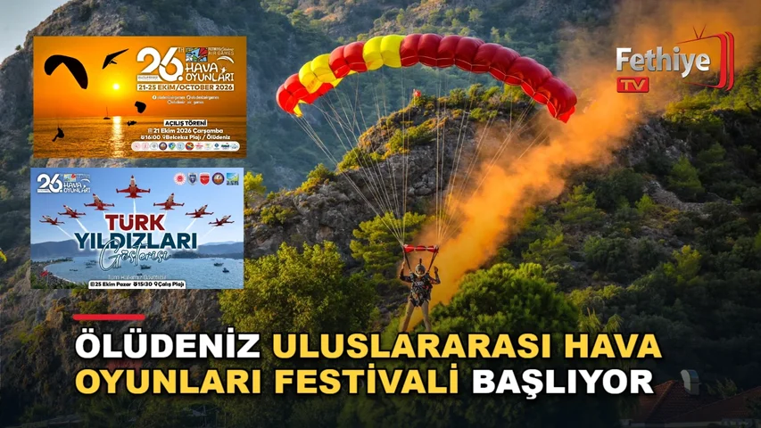 Fethiye Ölüdeniz'de 26. Hava Oyunları Festivali kapsamında düzenlenen yamaç paraşütü gösterisi