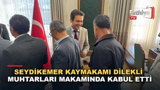 Seydikemer Kaymakamı Mustafa Dilekli, Muhtarlar Günü'nde 65 mahalle muhtarını makamında kabul etti.