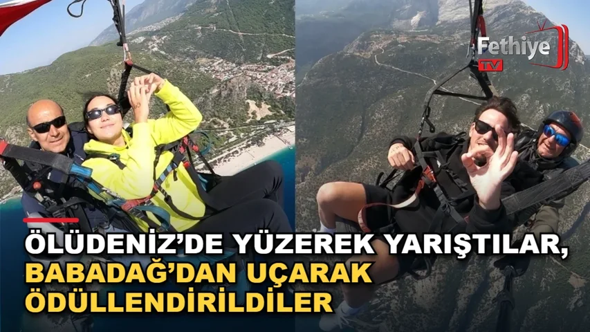 Ölüdeniz'de düzenlenen Fethiye Spor Festivali'ne katılan genç sporcular yamaç paraşütü heyecanı yaşadı