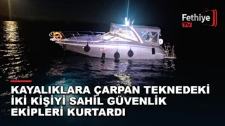 Marmaris Sarımersin Koyu'nda kayalıklara çarpan özel teknedeki iki kişi Sahil Güvenlik ekiplerince kurtarıldı