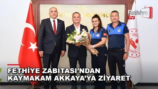 Zabıta Haftası dolayısıyla Fethiye Zabıta Müdürü Salim Uludağ ve personeli Kaymakam Fatih Akkaya'yı makamında ziyaret etti.