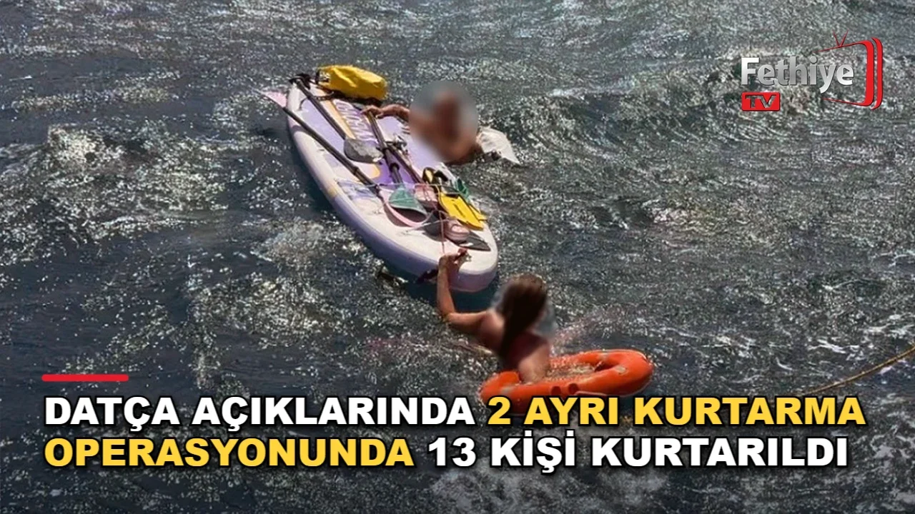 Datça açıklarında sürüklenen vatandaşlar Sahil Güvenlik botuna alınarak güvenli şekilde kıyıya çıkarılıyor.
