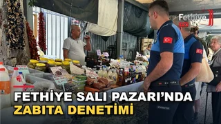 Fethiye Salı Pazarı'nda zabıta ekiplerinin gerçekleştirdiği esnaf ve tezgah denetimi