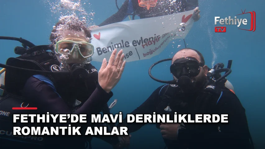 Fethiye Tarzan Koyu'nda dalış eğitmeni eşliğinde su altında evlenme teklifi anı