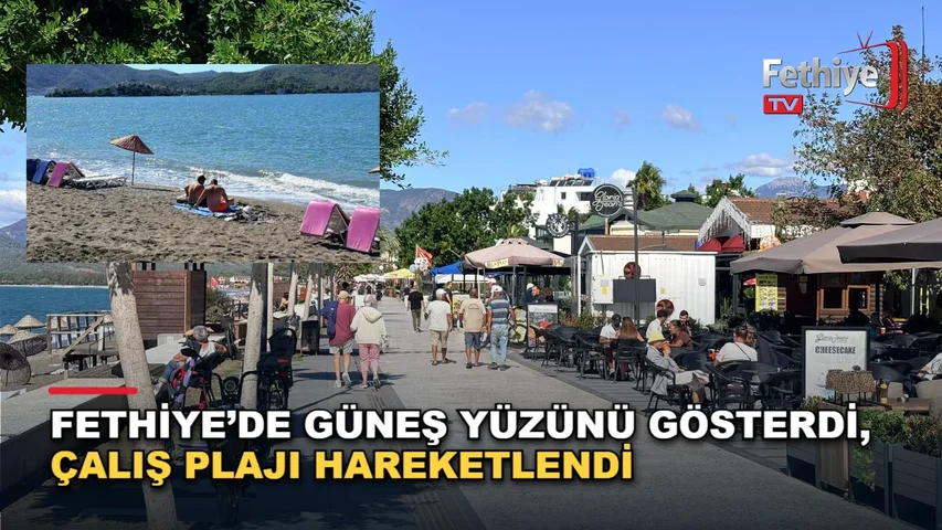 Fethiye Çalış Plajı'nda güneşli havayı değerlendiren vatandaşlar sahilde vakit geçirdi