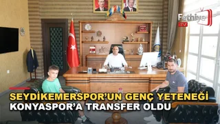 Seydikemer Belediye Başkanı Akdenizli, Konyaspor'a transfer olan genç futbolcu Murat Beha Avcıoğlu'nu makamında tebrik etti.