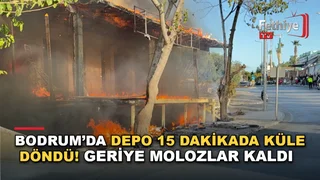Bodrum Gümbet'te itfaiye ekiplerinin müdahale ettiği depo yangınında yapı kullanılamaz hale geldi