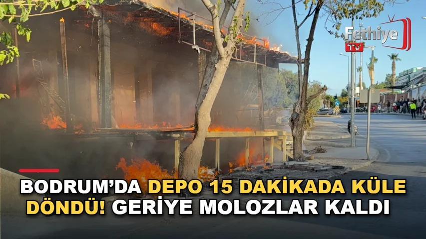 Bodrum Gümbet'te itfaiye ekiplerinin müdahale ettiği depo yangınında yapı kullanılamaz hale geldi