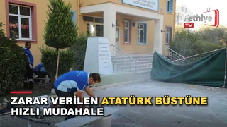 Menteşe Kötekli Mahallesi'ndeki ilk ve ortaokul bahçesinde bulunan Atatürk büstünün onarım çalışması
