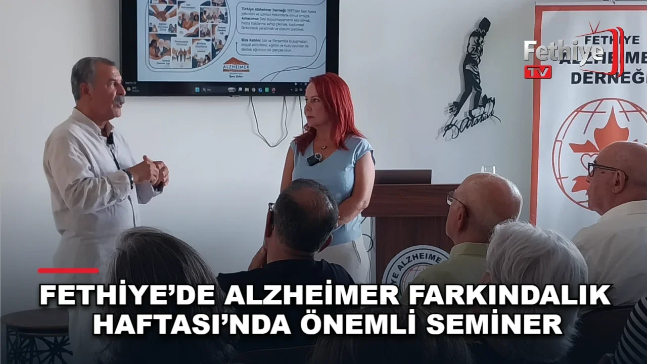 Fethiye Alzheimer Derneği farkındalık seminerinde konuşmacı Prof. Dr. Sevnaz Şappak Şahin dinleyicilere hitap ediyor