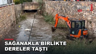 Bodrum'da sağanak sonrası Koyunbaba-Gümüşlük yolunda su birikintisi ve taşkın önlemleri