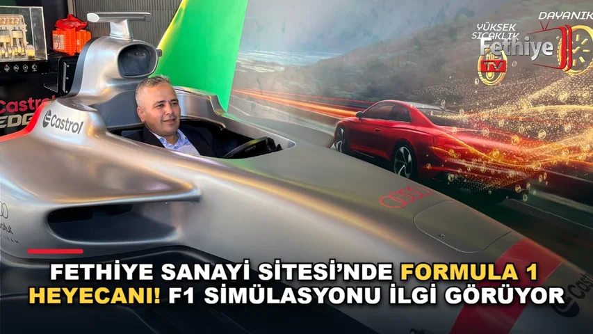 Fethiye Sanayi Sitesi'nde düzenlenen Castrol EDGE etkinliğinde vatandaşlar Formula 1 simülasyonunu deneyimliyor.