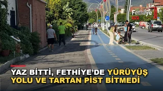 Fethiye Sahil Bandı'nda yürüyüş yolu ve tartan pist yenileme çalışmalarının son durumu.
