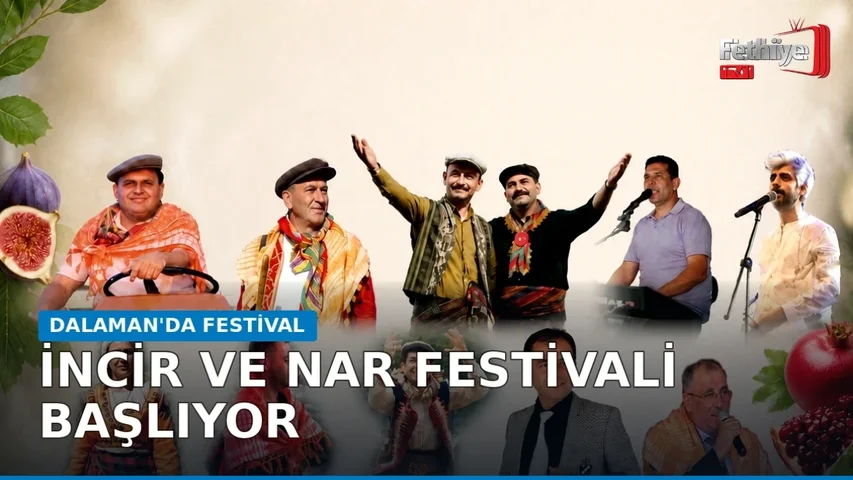 Dalaman Cumhuriyet Meydanı'nda düzenlenecek İncir ve Nar Festivali için hazırlık yapan yetkililer ve katılımcılar.