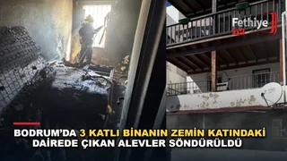 Bodrum Yokuşbaşı Mahallesi'nde üç katlı binanın zemin katında çıkan yangına itfaiye ekipleri müdahale etti