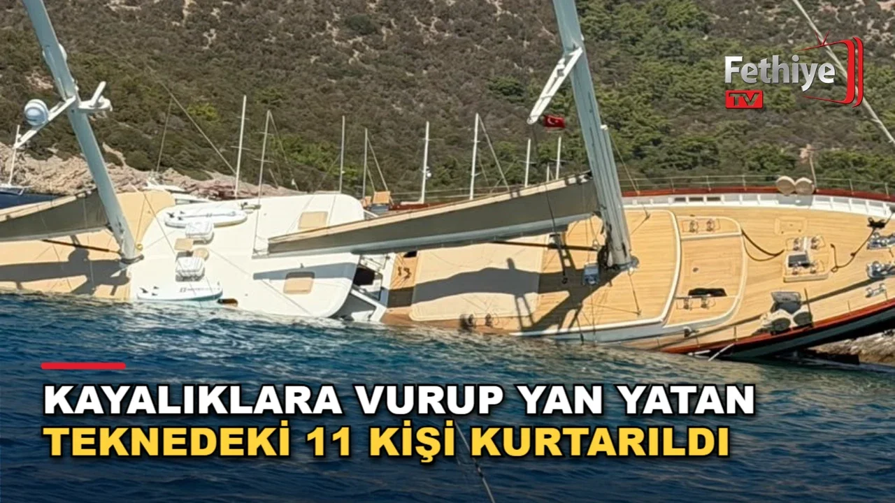 Kayalıklara Vurup Yan Yatan Teknedeki 11 Kişi Kurtarıldı